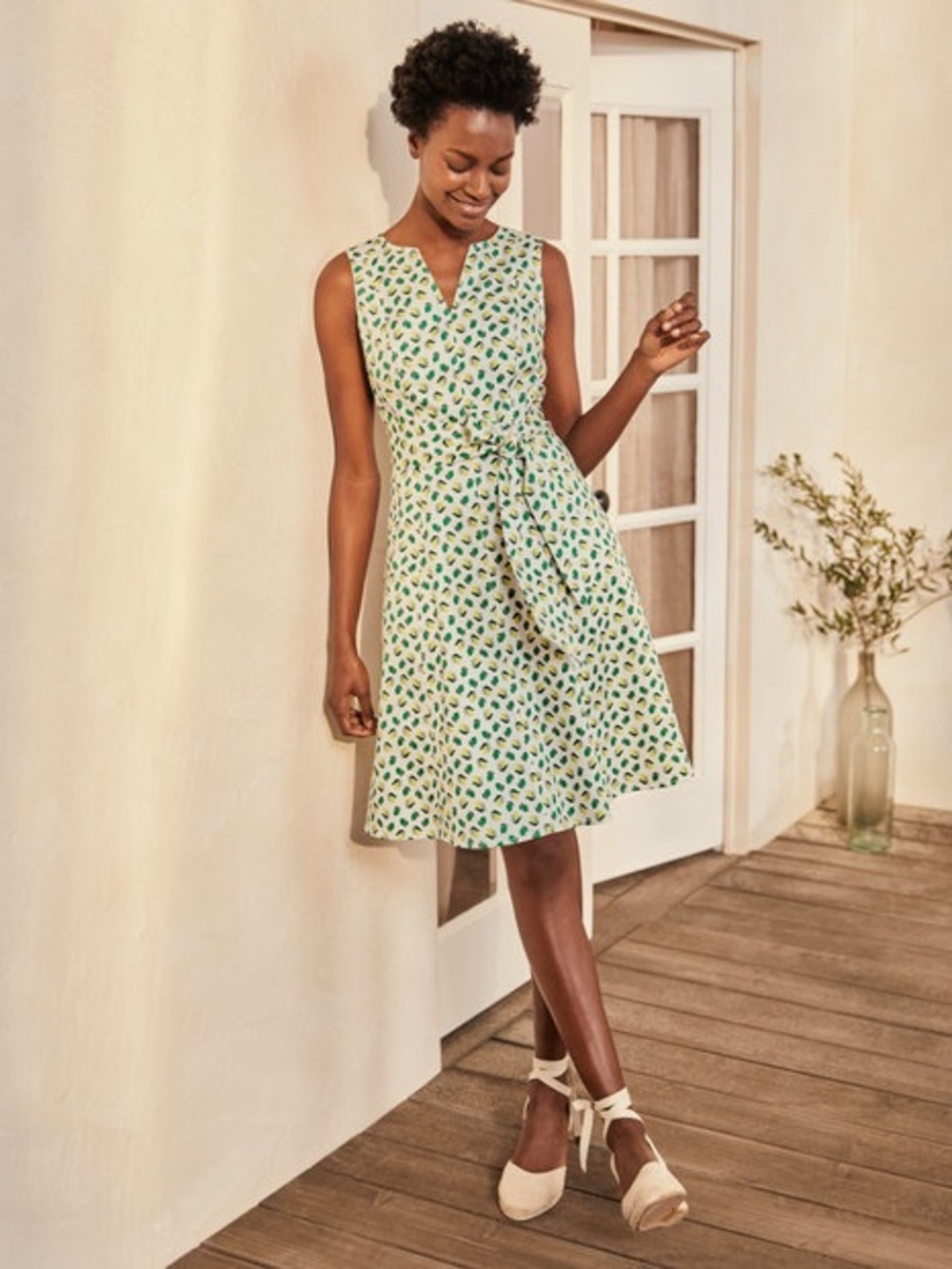 Boden Mischa Ivory, Citrus Fruit Cotton Belted Dress - Sz 16